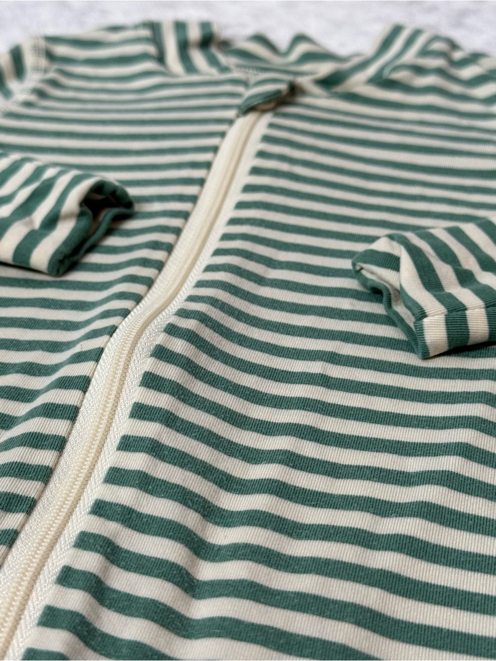 Hanna Andersson Sage Ecru Stripe Zip Sleeper 0-3M Baby TENCEL Convertible - Picture 4 of 4
